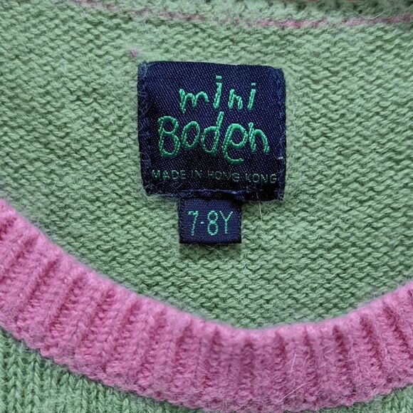Mini Boden Sweater Dress Blue Green Pink Flower Cotton Angora Wool Girl Size 7 8 - Picture 6 of 8